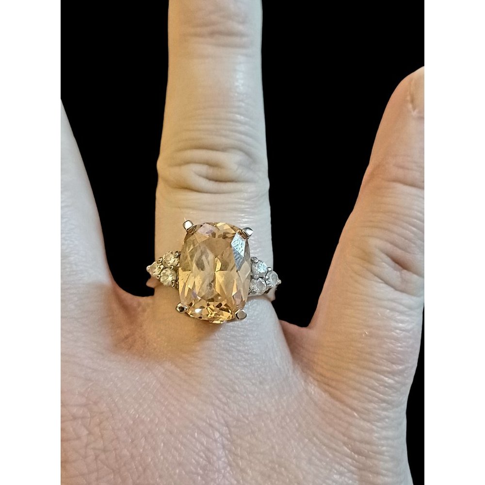 925 Sterling Silver Large Yellow Crystal Size 8 Cocktail Ring